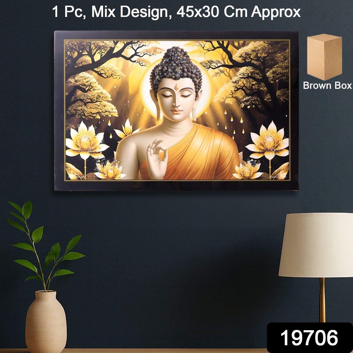 Decorative Lord Buddha Wall Painting with Wooden Frame Mix Design, 45x30 Cm Approx (1 Pc) Decorative Lord Buddha Wall Painting with Wooden Frame Mix Design, 45x30 Cm Approx (1 Pc)